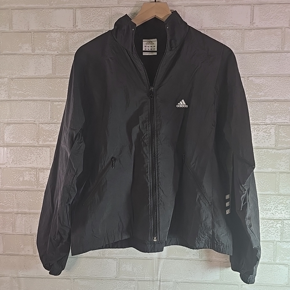 Adidas Lightweight Windbreaker Jacket Women's Black Full Zip Coat Large